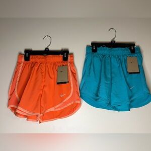 Nike Tiempo Dri-Fit Lined Athletic Shorts Bundle Orange & Teal Mid Rise